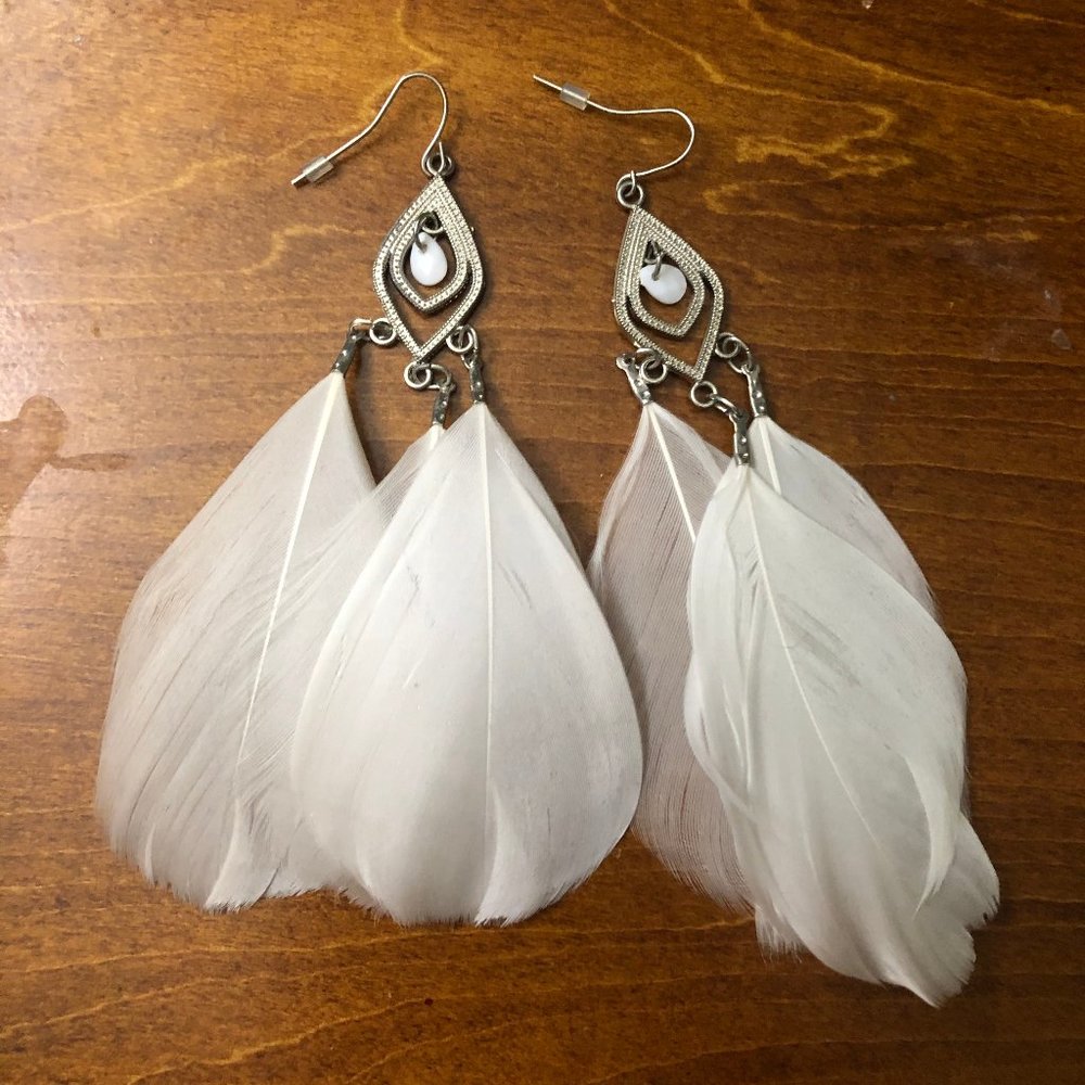White Feather Earrings